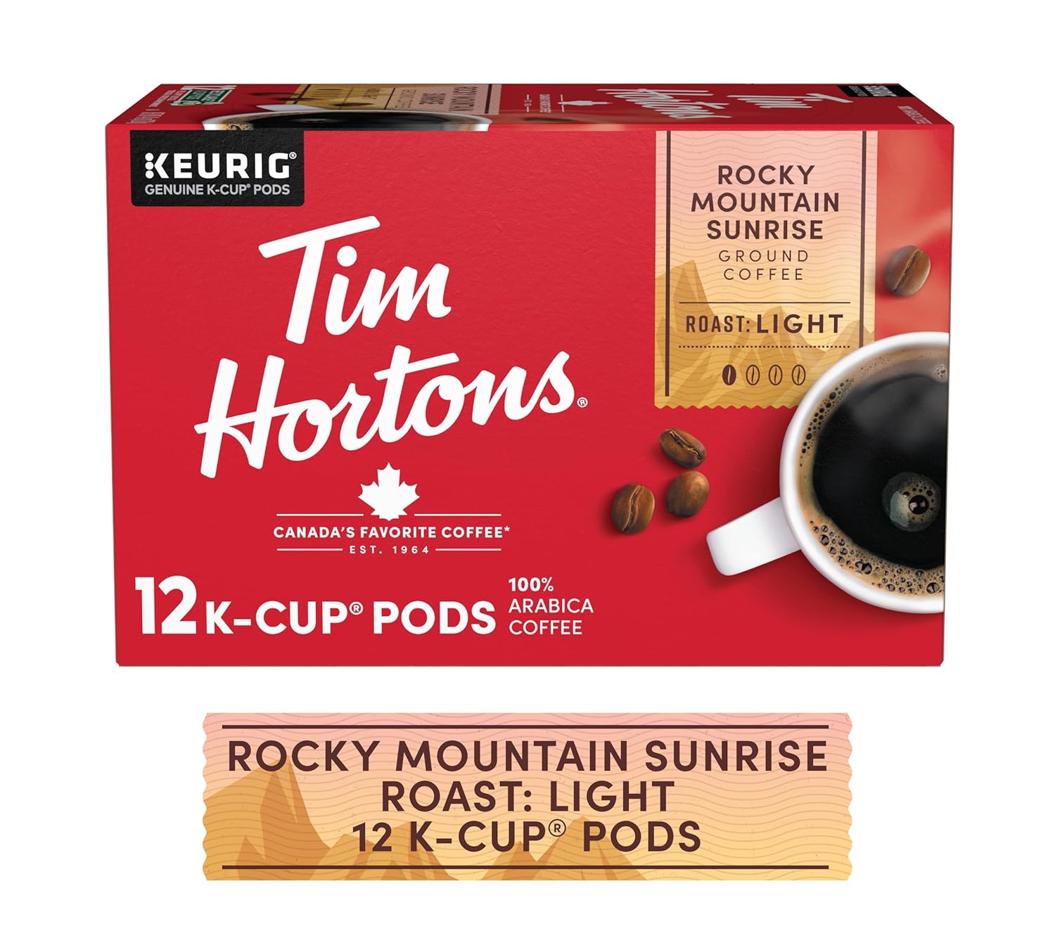 Tim Hortons 12ct KCUPs, Light Roast Rocky Mountain Sunrise 100% Arabica Coffee