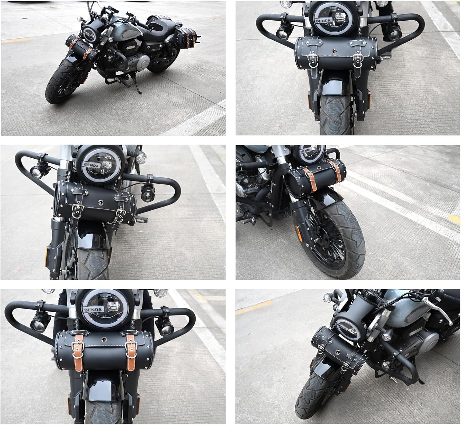Borsa portautensili in pelle PVC per motocicletta, borsa universale per manubrio, borsa per attrezzi da moto, borsa per moto, borsa per manubrio, borsa per attrezzi con 2 cinghie