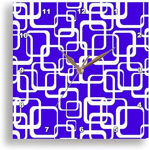 3dRose, Retro MCM Square Motif Vintage Pattern 3 Blue, 10x10 Wall Clock