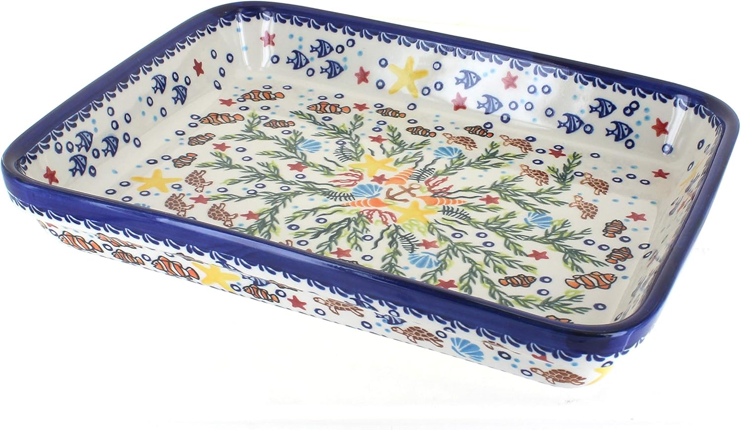Blue Rose Polish Pottery - Blue Savannah Medium Rectangular Baker - 12" x 9.25" - Unique, Dishwasher Safe, & Durable Bakeware