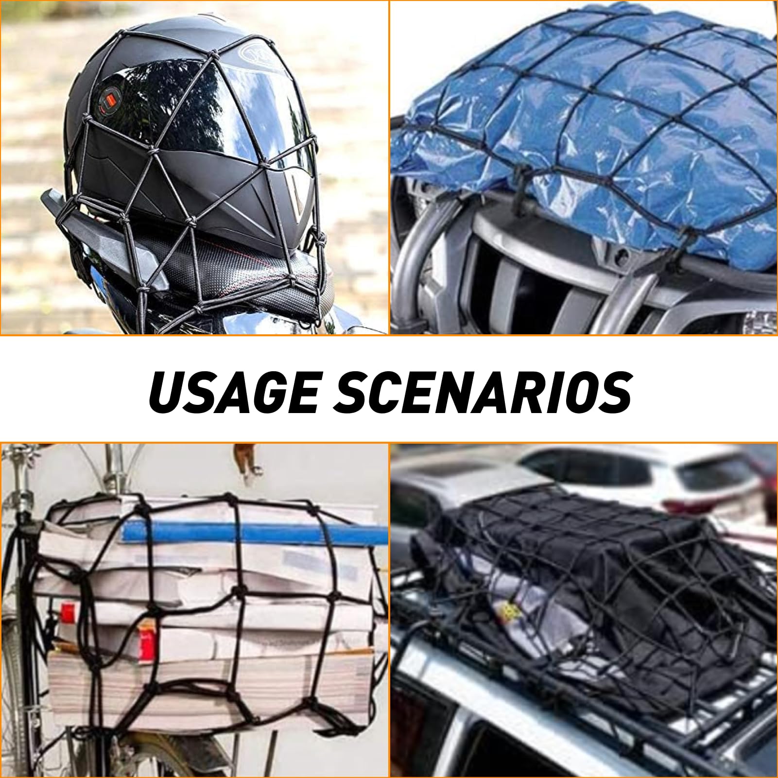 leruiyezs 2 Piezas Pulpo Moto,40x40cm,con 6 Ganchos Ajustables,Negro,para Casco Motocicleta Bicicletas Scooter,Uso Diario,Amarre de Almacenamiento,Red De Equipaje Bicicleta Eléctrica Resistente — view 6