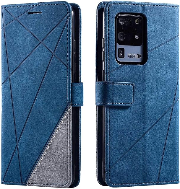 Galaxy S20 Ultra Case, SONWO Premium Leather Flip Wallet Case Magnetic Closure Card Slots Kickstand Phone Case for Samsung Galaxy S20 Ultra, Blue
