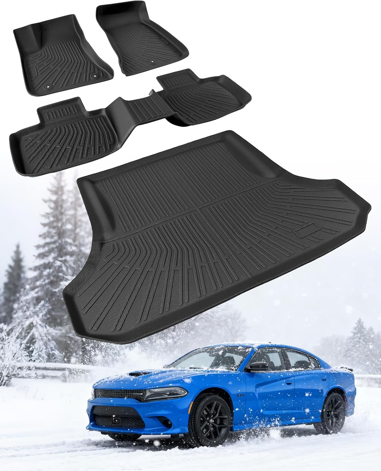 Floor Mats & Cargo Liner for Dodge Charger 2011-2023: Charger RWD/for Chrysler 300 RWD Custom Fit All Weather TPE Rubber Car Floor Mats, 4PCS Set Black Waterproof Carpet Protection Accessories