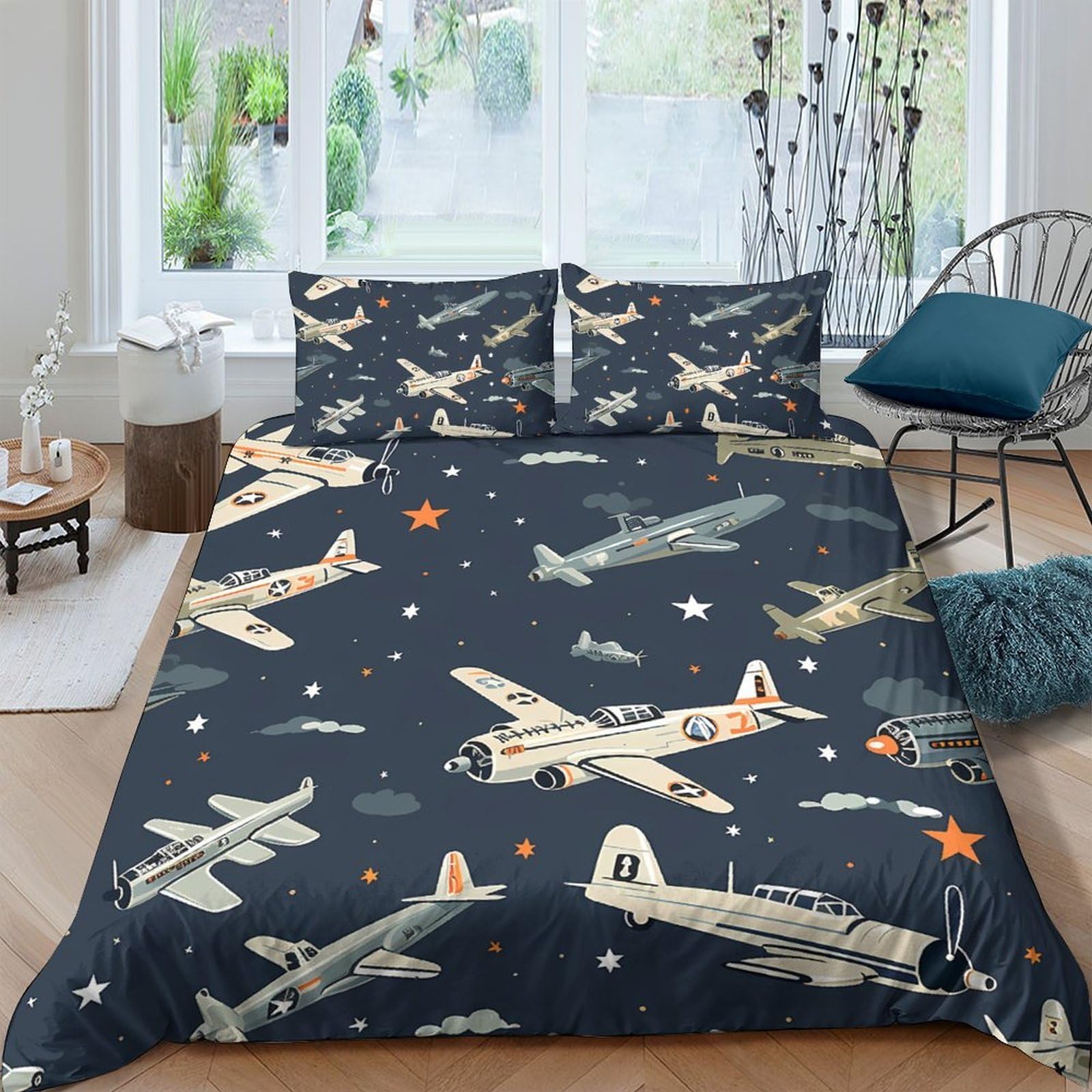 Ctjqhvkz Style-1 3D Printed Vintage Airplane Fitted Sheet Microfiber Soft Breathable Retro Aircraft Bed Cover For Bedroom Dorm Mattress Decor Single（135X200cm）