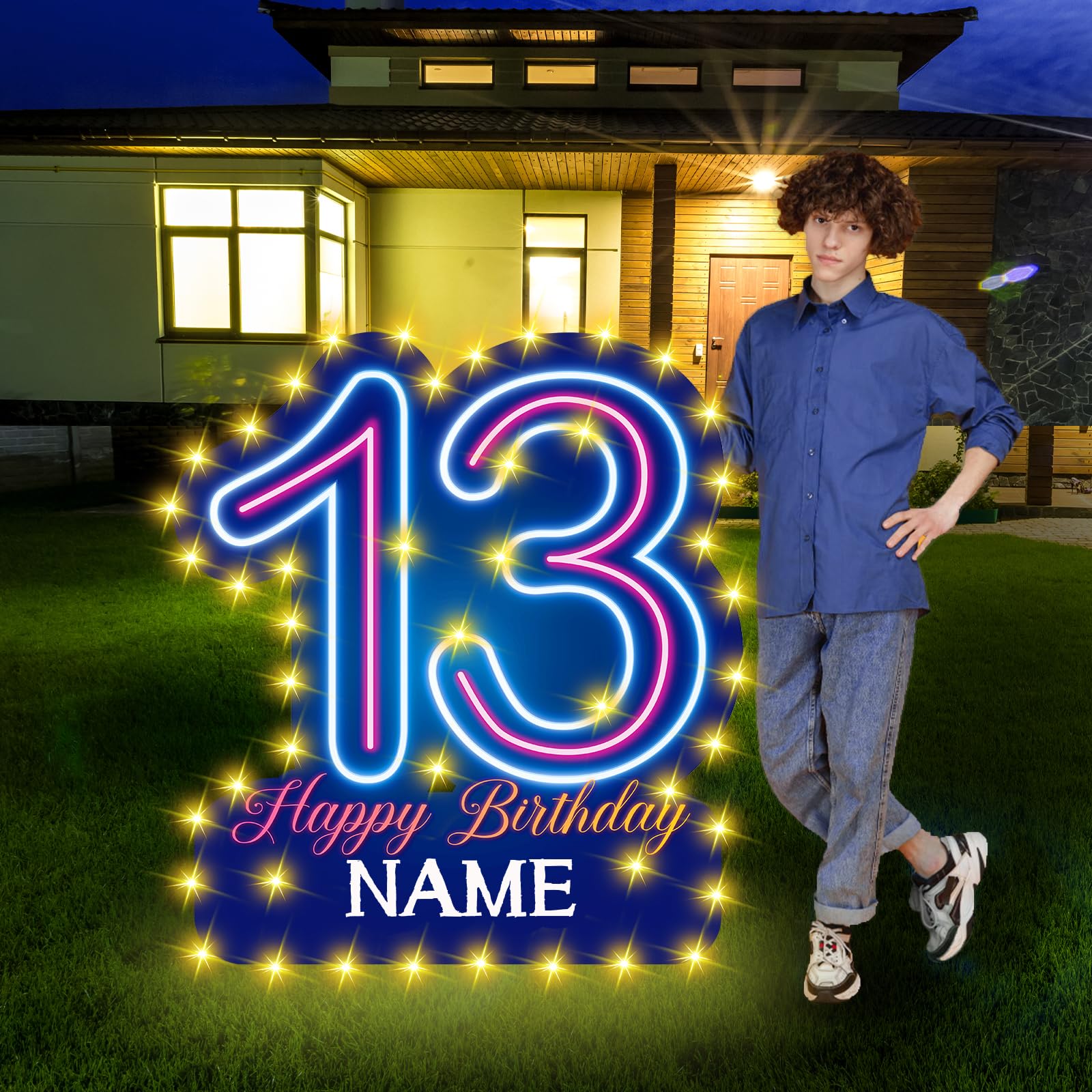 Amazon.com : 27.5 Inch Neon 13 Happy Birthday Large Yard Signs for