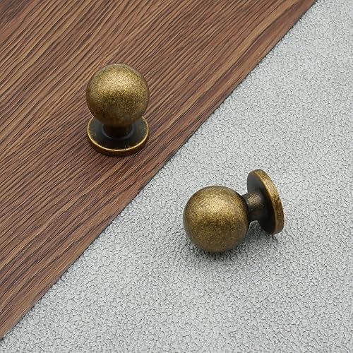 Miniatura 5 de Paquete de 10 pomos de bola de latón antiguo de 1 pulgada de diámetro, aleación de zinc maciza, perillas para cajones, cajones, pomos vintage de