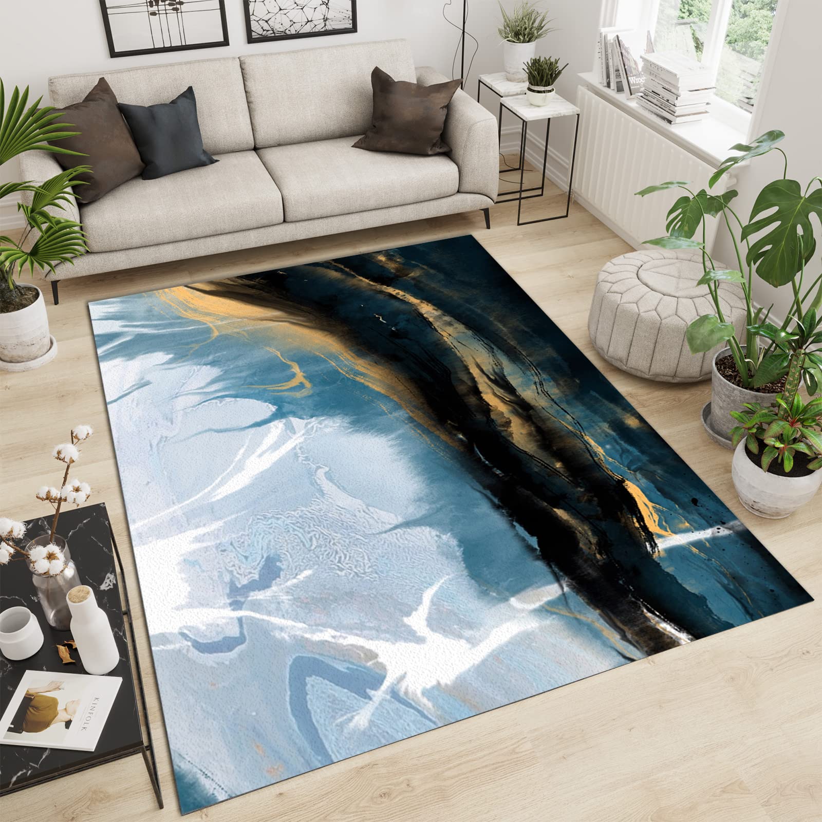 Tapis moderne noir dessiné à la main 80x150 pour couloir et bureau