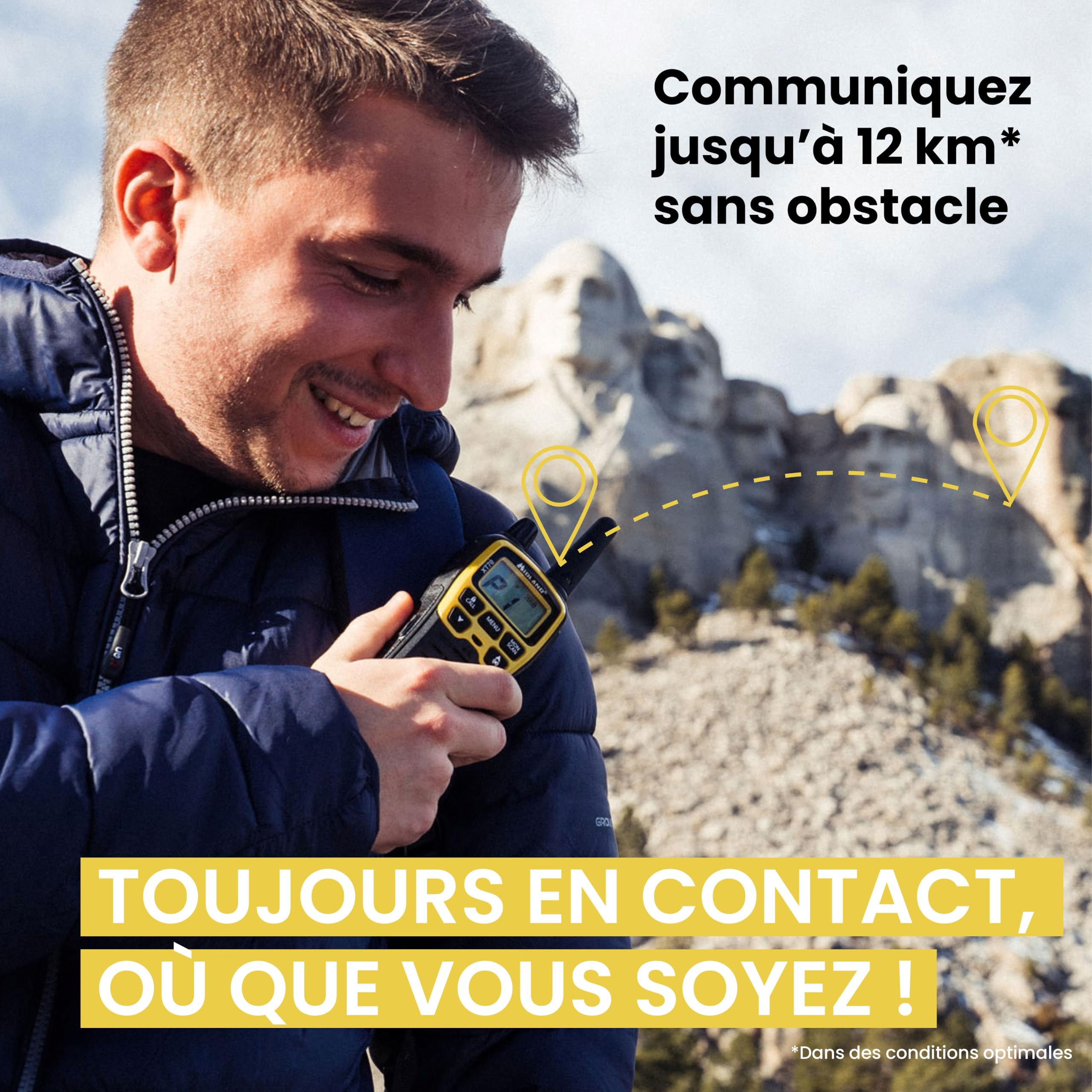 Midland C1180.01 XT70 Adventure Talkie Walkie - Émetteur-Récepteur Radio Pro Bi-bande à Recharge Rapide - Jaune - 69 LPD et 24 PMR446, 12 km, 38 Tonalités et 83 Codes - Lot de 2 Émetteurs-Récepteurs - 5