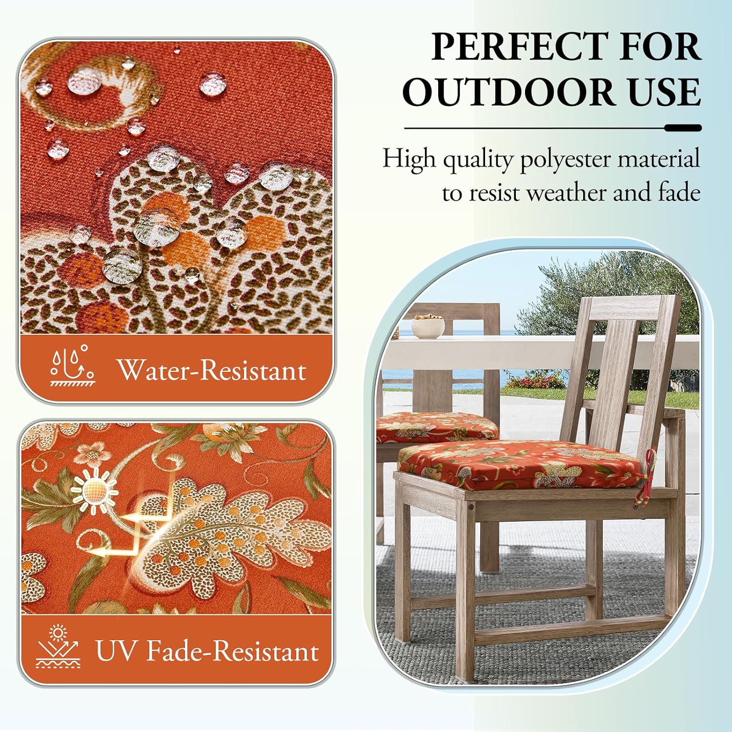 Wellsin Outdoor Chair Cushions for Patio Furniture - Patio Chair Cushions Set of 4 - Water Resistant Round Corner Outdoor Seat Cushions 17"X16"X2", Flower Red