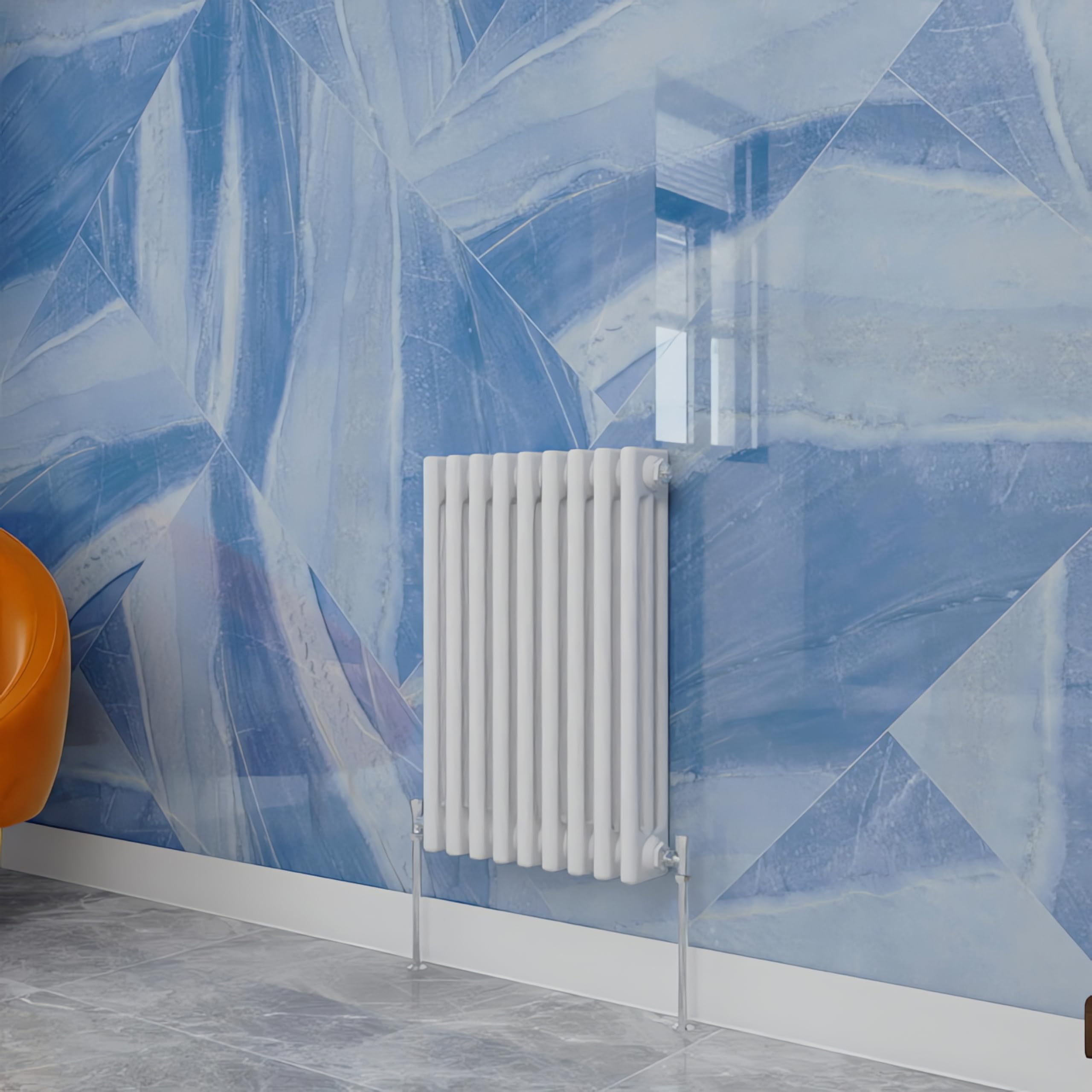 Traditional Household Cast Iron Radiator，White Horizontal 600X425mm 3 Column Suitable for Multi-Room Central Heating