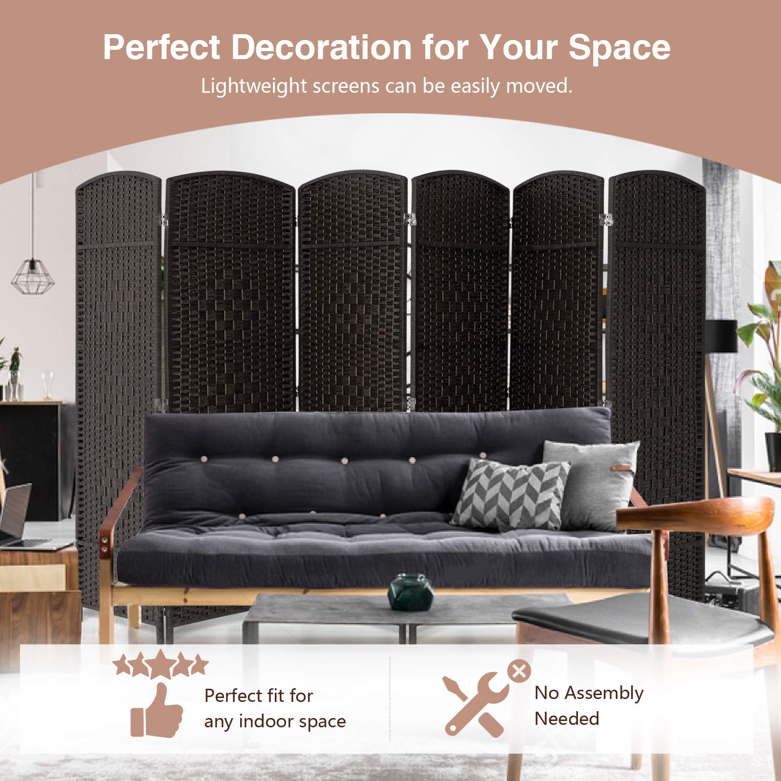 Buy UMAX 6 Panels Room Divider, 6 FT Tall Weave Fiber Extra Wide Room