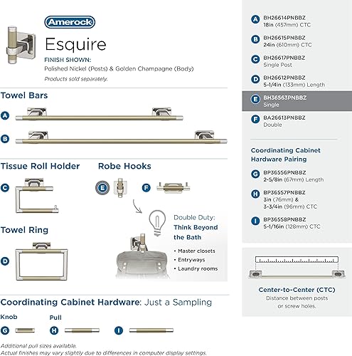 Vista 37 de Amerock BH26615PNBBZ Toallero de níquel pulido/champán dorado Toallero de 24 pulgadas (24.016 in) Esquire Toallero de baño Accesorios
