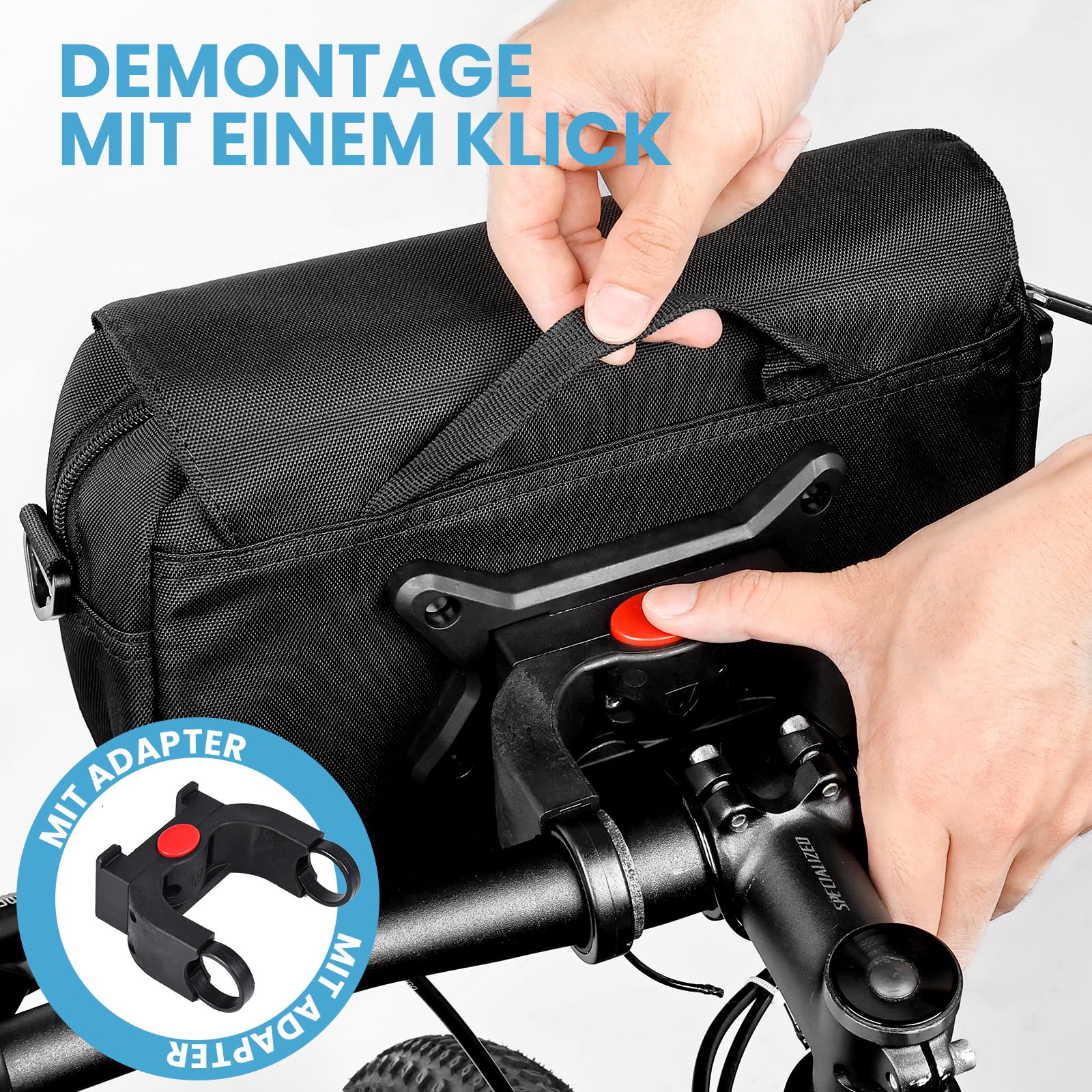 GXCROR Lenkertasche Fahrrad 5L mit Adapter, Handyhalterung, Trageschultergurt, Blitzschnell Abnehmbar, Wasserabweisende fahrradtasche Lenker, Für Stadtpendler, Reisen