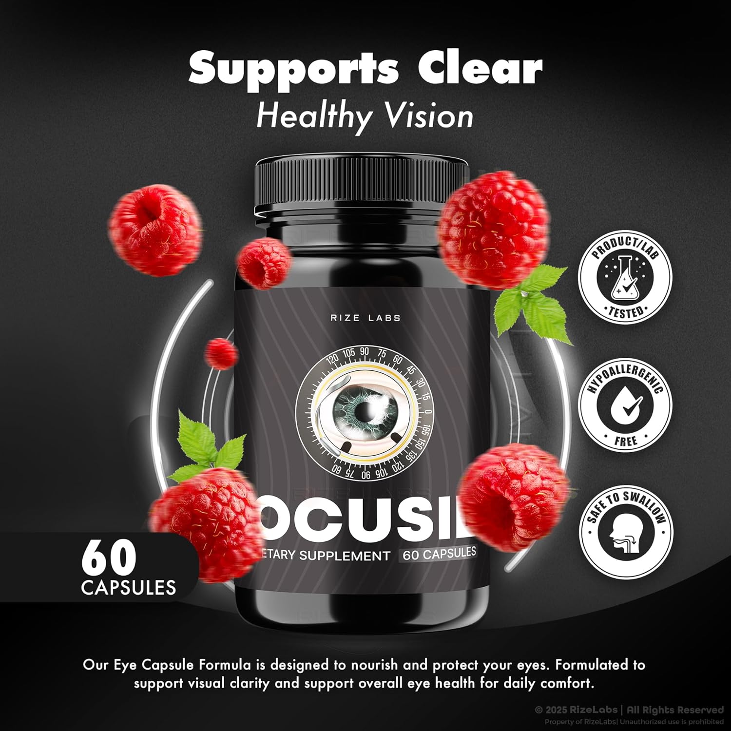 rize labs Ocusil Capsules, Ocusil Support Eye Supplement, Ocusil Lubricant to Improve Concentration and Focus, Ocusil All-Natural Pills for Healthy Eyes (180 Capsules) (Pack of 3)
