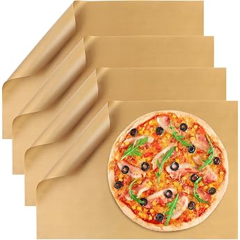 Permanent Baking Foil Pack of 4 Reusable Baking Paper Brown Teflon 32 x 46 cm Heat Resistant up to 260  C Non-Stick Coating Can Be Cut to Size Ideal for Oven Macaroons