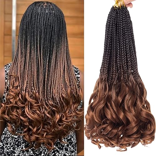COOKOO Paquete de 9 paquetes de 15 mechones por unidad de trenzas rizadas francesas preenlazadas de 14 pulgadas, color marrón degradado con rizos en