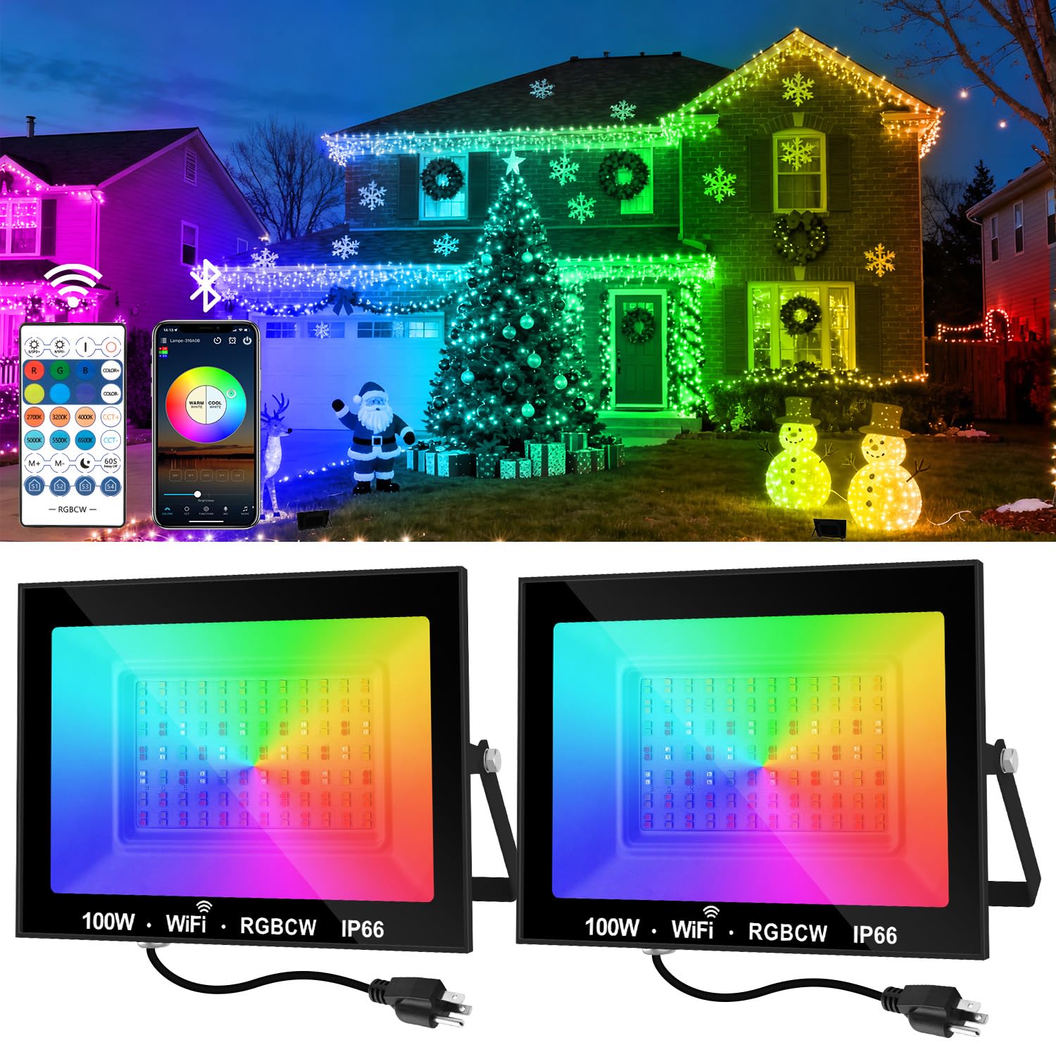 CREPOW RGB LED Flood Light Outdoor 1000W Equivalent, 100W