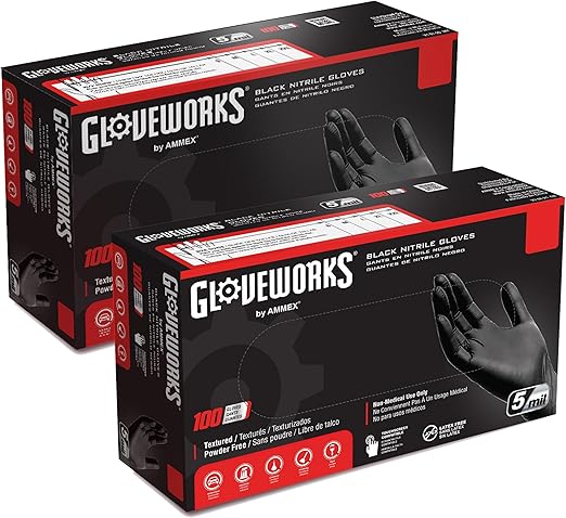 GLOVEWORKS Black Nitrile Gloves, Disposable, Latex Free, 5 Mil