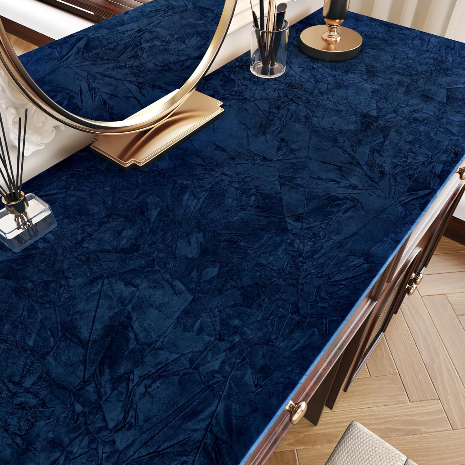 WESTICK Self Adhesive Blue Velvet Fabric Wallpaper 15.8" x 394" Soft Velvet Flocking Drawer Liner for Jewelry Box Peel and Stick Felt Contact Paper for DIY Art Crafts Shelf Liner Cabinets Walls