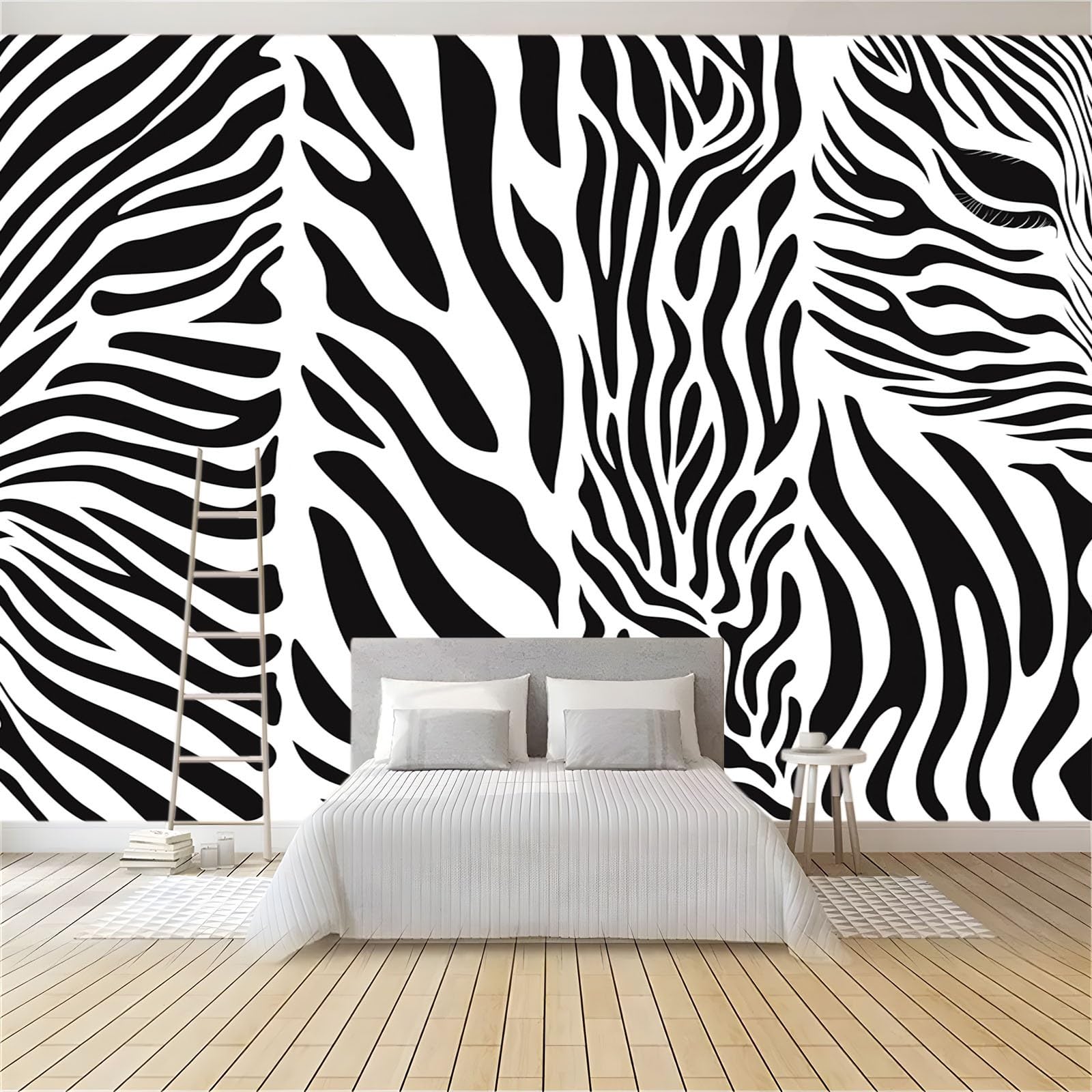 Tapety, paski zebry, 350 x 256 cm, flizelina, fototapeta, z możliwością dostosowania rozmiaru, nowoczesna tapeta do salonu, sypialni, korytarza, dekoracyjna, łatwa w instalacji, biało-czarna