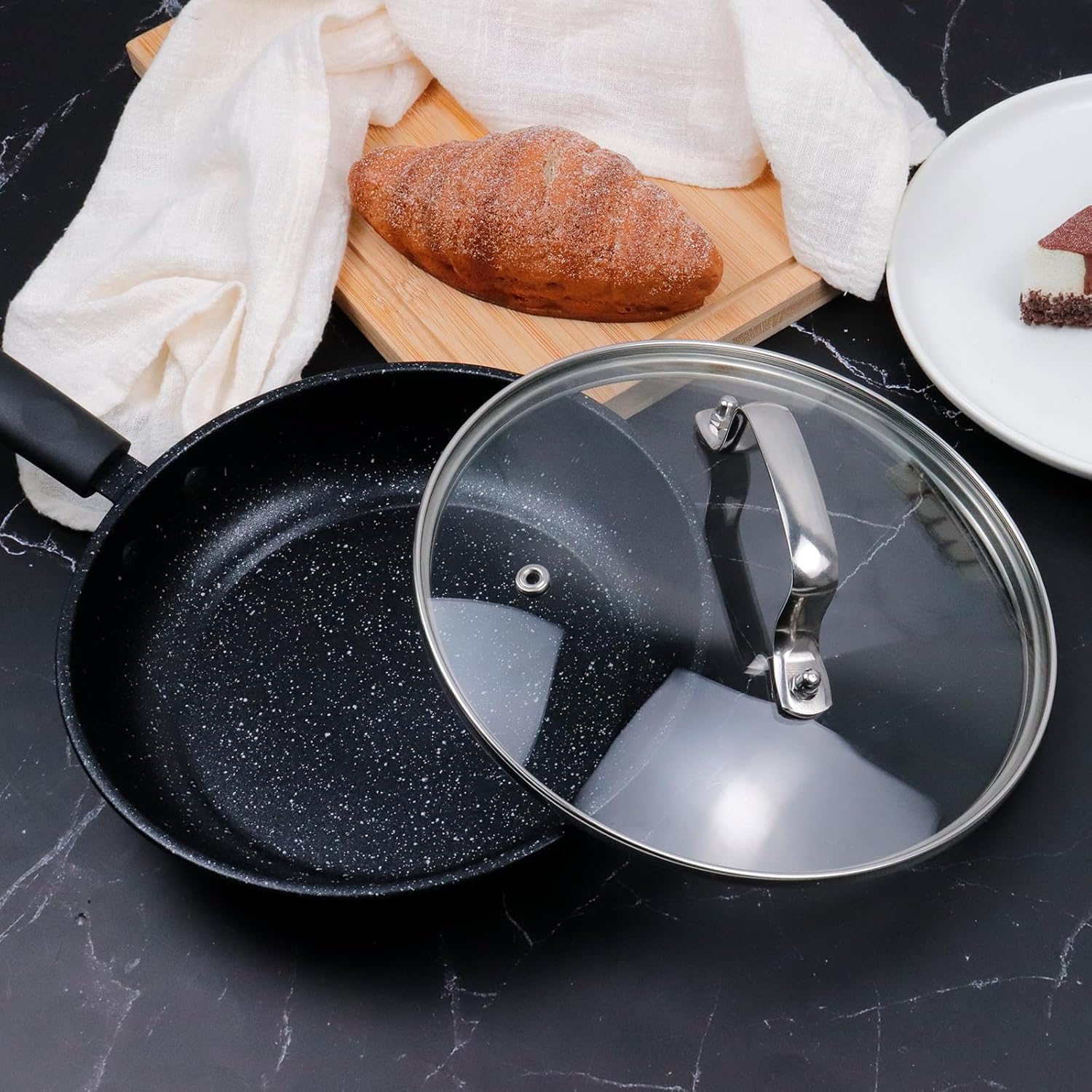 Frying Pan with Glass Lid Ready for Cooking