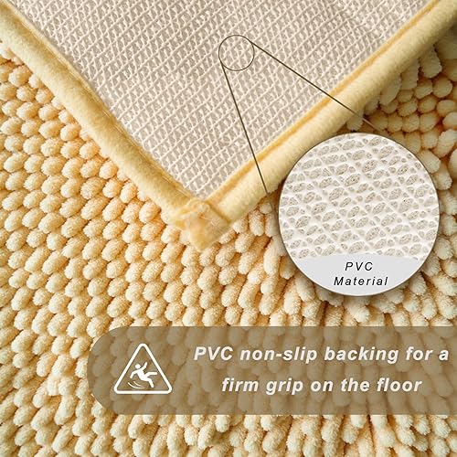 Miniatura 7 de BOANKODU Juego de 2 alfombras de baño de felpilla, ultra suaves, absorbentes, antideslizantes, lavables, beige (20 x 32 + 16 x 24 pulgadas)