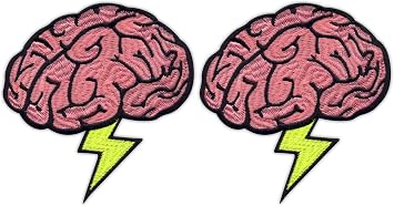 Set of Two - Patchion Brainstorm - Brain and Thunder - Sew-on - Embroidered Patch/Badge/Emblem