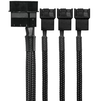 CRJ 4-Pin Molex to 3 PC Fan Power Adapter Cable - 12-inch 30cm, Black Sleeved - Power Up to Three 3-Pin & 4-Pin Computer Fans from an ATX Peripheral Molex Power Connector 12V - Full Speed