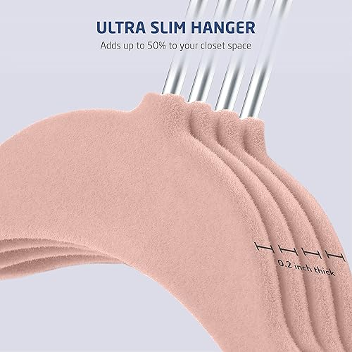 Miniatura 3 de ZOBER Perchas de terciopelo premium para niños (14.0pulgadas  50 unidades), antideslizantes, ultra delgadas para ahorrar espacio, para niños, gancho