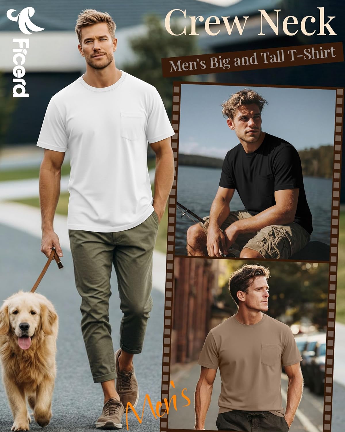 Ficerd 3 Pack Men's Big and Tall T-Shirt, Short Sleeve Pocket Basic Tee Crew Neck Lightweight Tops Solid Loose Fit Shirts - Image 3