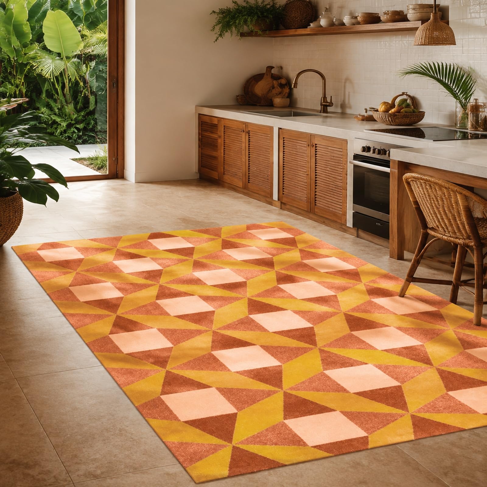 Tappeti di zona, 200 x 250 cm, Giallo geometrico Marrone Beige, Tappeto Salotto Camera da letto pelo corto, Decorazioni per la Casa Soggiorno,