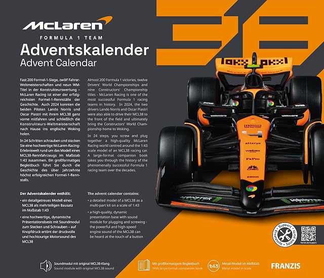 Foto 2 de 8 de FRANZIS McLaren Racing 67391 - Calendario de Adviento 2025 (escala 1:43, incluye módulo de sonido y libro…