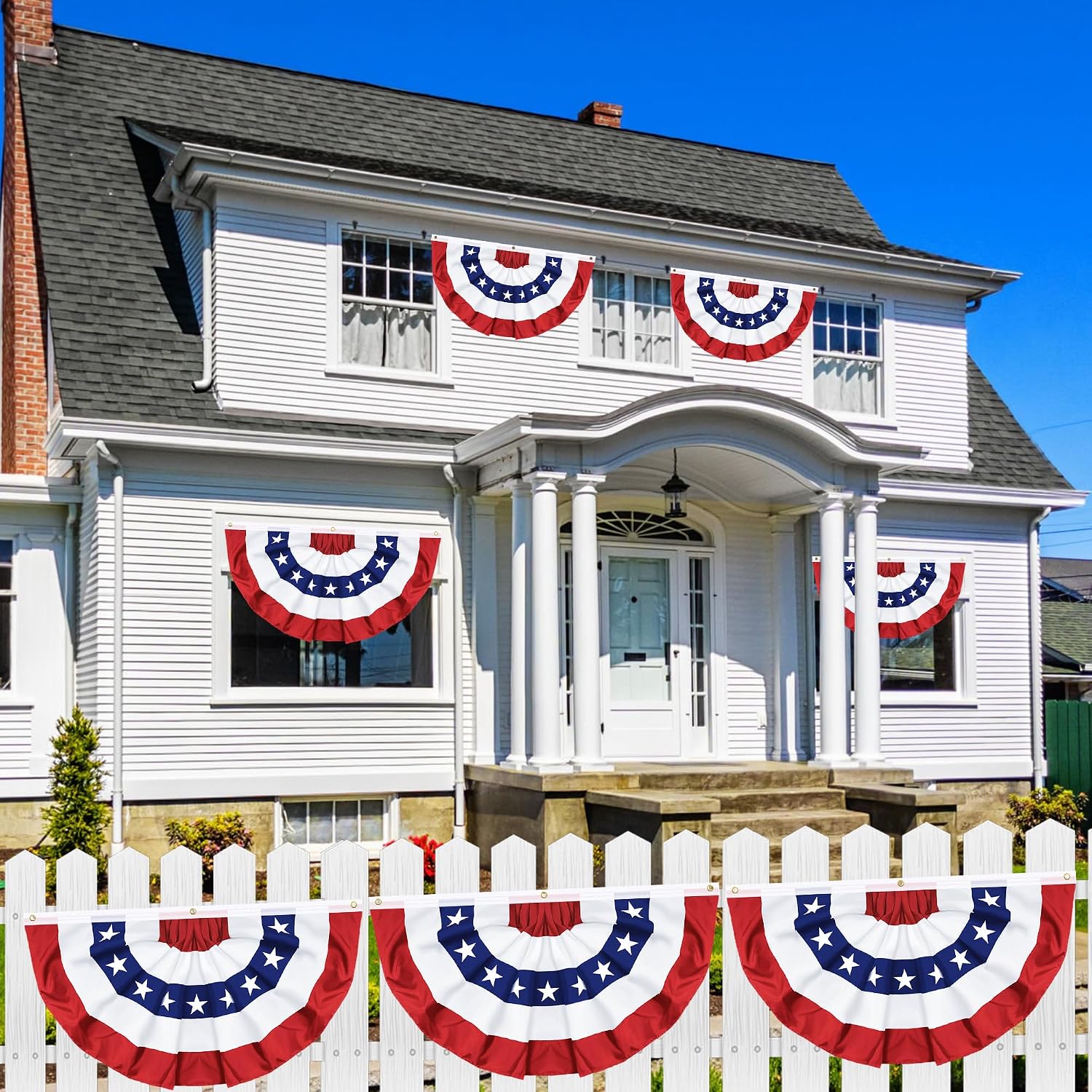 4 Pack 1.5x3 FT USA Pleated Fan Flag, American Bunting Flag Patriotic Half Fan Banner 4th of July Decorations Outdoor Memorial Day Decor Fourth July Independence Day Outside Red White and Blue Decor