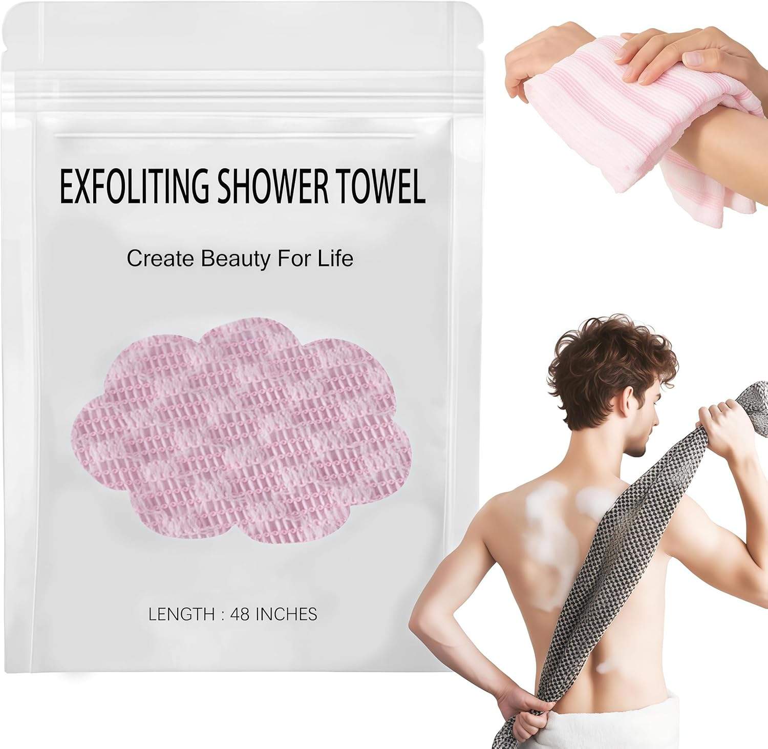 Exfoliating Shower Towel, 2-in-1 Towel, Premium Scrub Wash Cloth for Body Face, Exfoliating Towels-Body Scrubber with 2 Sides for All Skin Types
