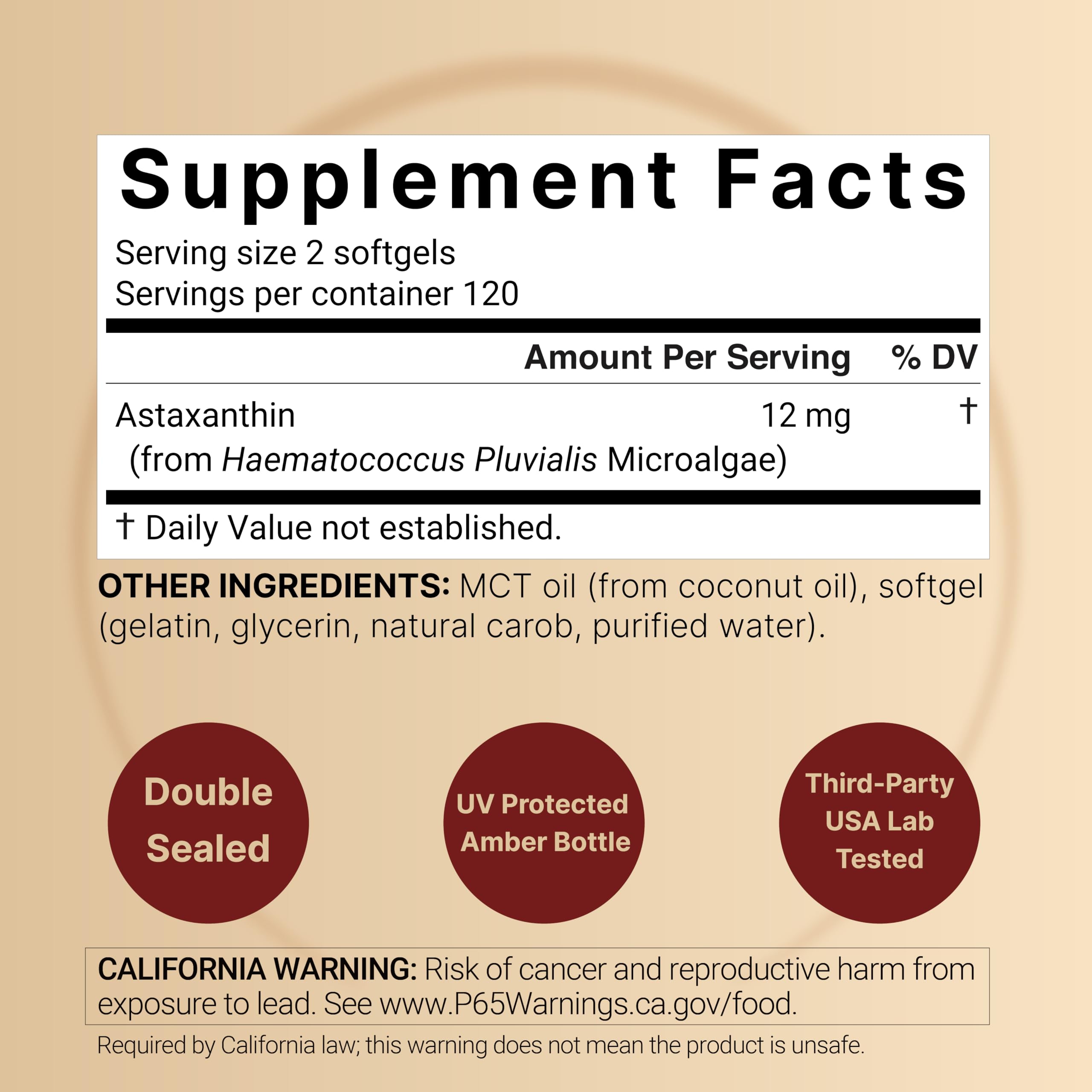 NatureBell Maximum Strength Astaxanthin 12mg, 240 Softgels - 4 Month Supply - Natural Antioxidant from Haematococcus Pluvialis Microalgae | Non-GMO, Gluten Free — Amazon image 2