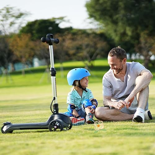 Miniatura 7 de iScooter Patinete eléctrico para niños de 3 a 8 años, altavoz de música Bluetooth, ruedas de luz LED, acelerador de pulgar, 3 scooters motorizados
