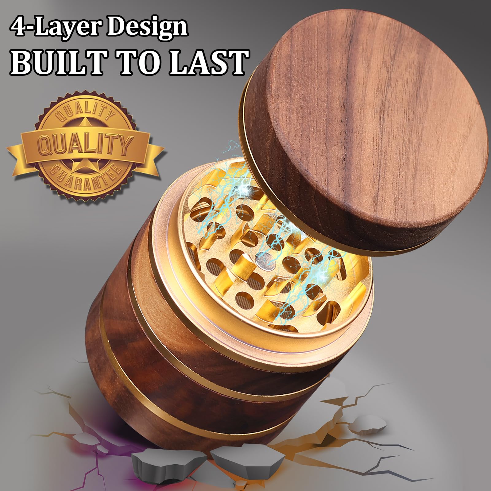 Wooden Herb Grinder for Dry Herb and Spices 4 Layers Portable Herbal Grinders with Magnetic Lid and Pollen Catcher - 2.5 Inches - Image 2