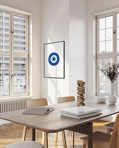 Vista 370 de HAUS AND HUES Evil Eye Decor - Navy Blue Wall Art, Evil Eye Wall Decor, Mykonos Artwork, Evil Eyes Print, Big Eyes Painting Print, Evil Eye Poster
