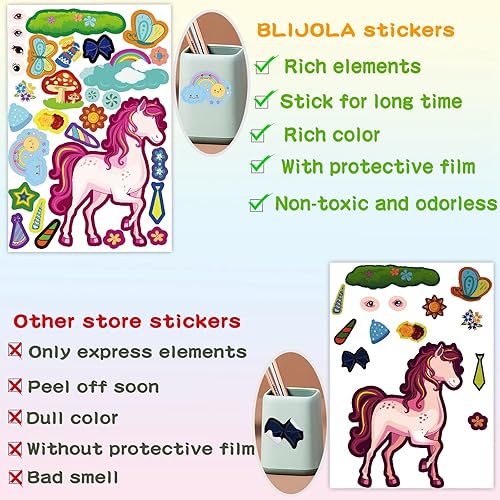 Miniatura 9 de BLIJOLA 48 hojas para hacer tus propias calcomanías para niños pequeños, hojas de calcomanías de cara de animal, bricolaje para festivales de