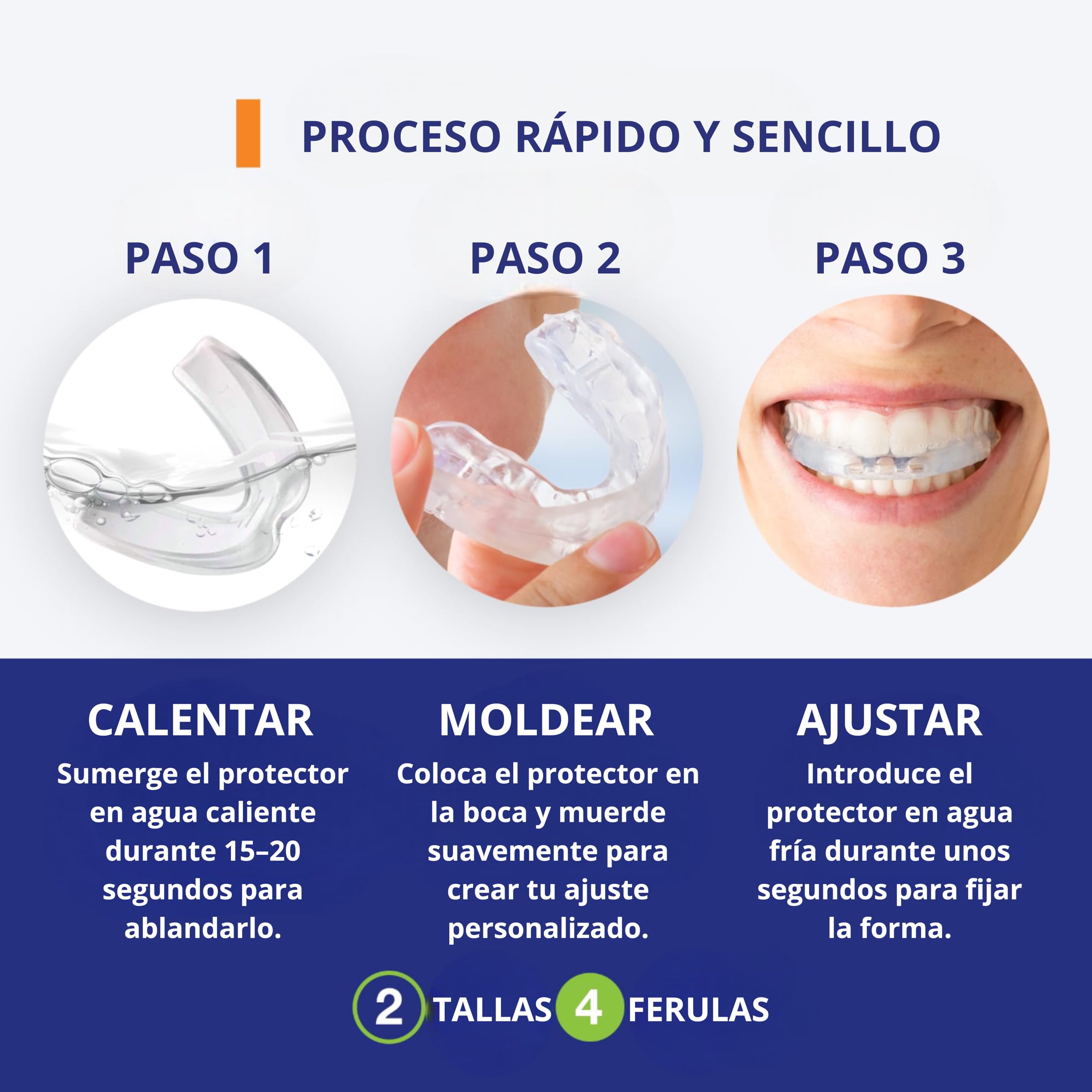 BAYON Férula Descarga Bruxismo Dental Noche – Pack 4 Unidades (2 Pequeñas + 2 Grandes) – Protector Bucal para Dormir – Férula Dental Anti Bruxismo Ajustable y Reutilizable — view 4