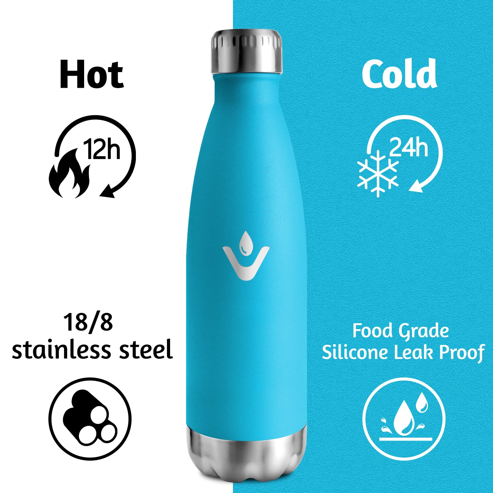 HoneyHolly Borraccia Termica Bambini, 500ML Acciaio Inossidabile 18/8, Borraccia Termiche, Senza BPA, Bottiglia Termica A Prova di Perdite, Termos per Scuola, Campeggio, Sport, Borracce