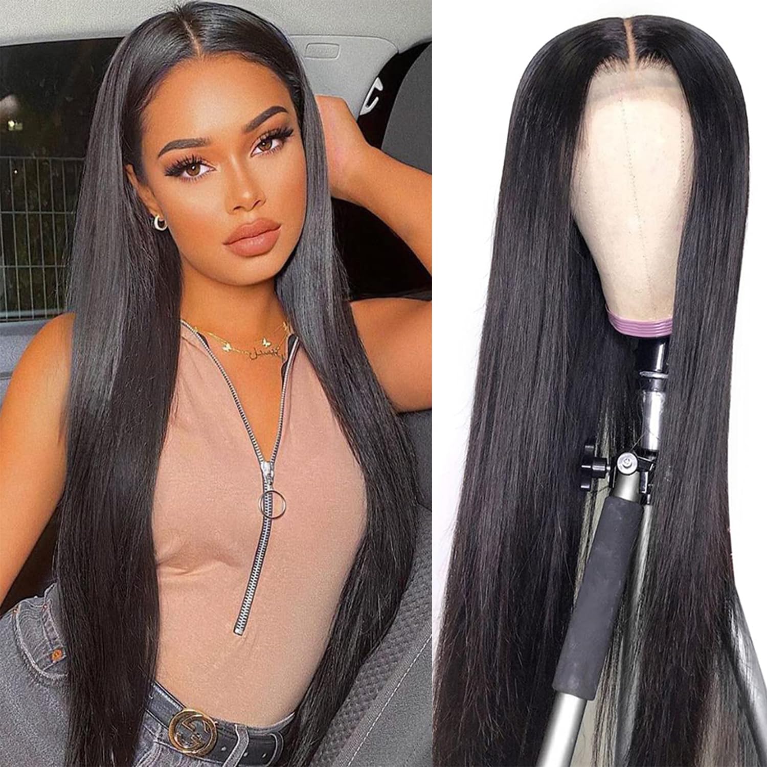Human Hair Wig Lace Front Closure Human Hair Wig 13x6 Lace Straight 13x6 Transparent Lace Wigs Natural Color Pre Plucked Bleached Knots 200 Density Real Hair Wigs For Women 18 Inch