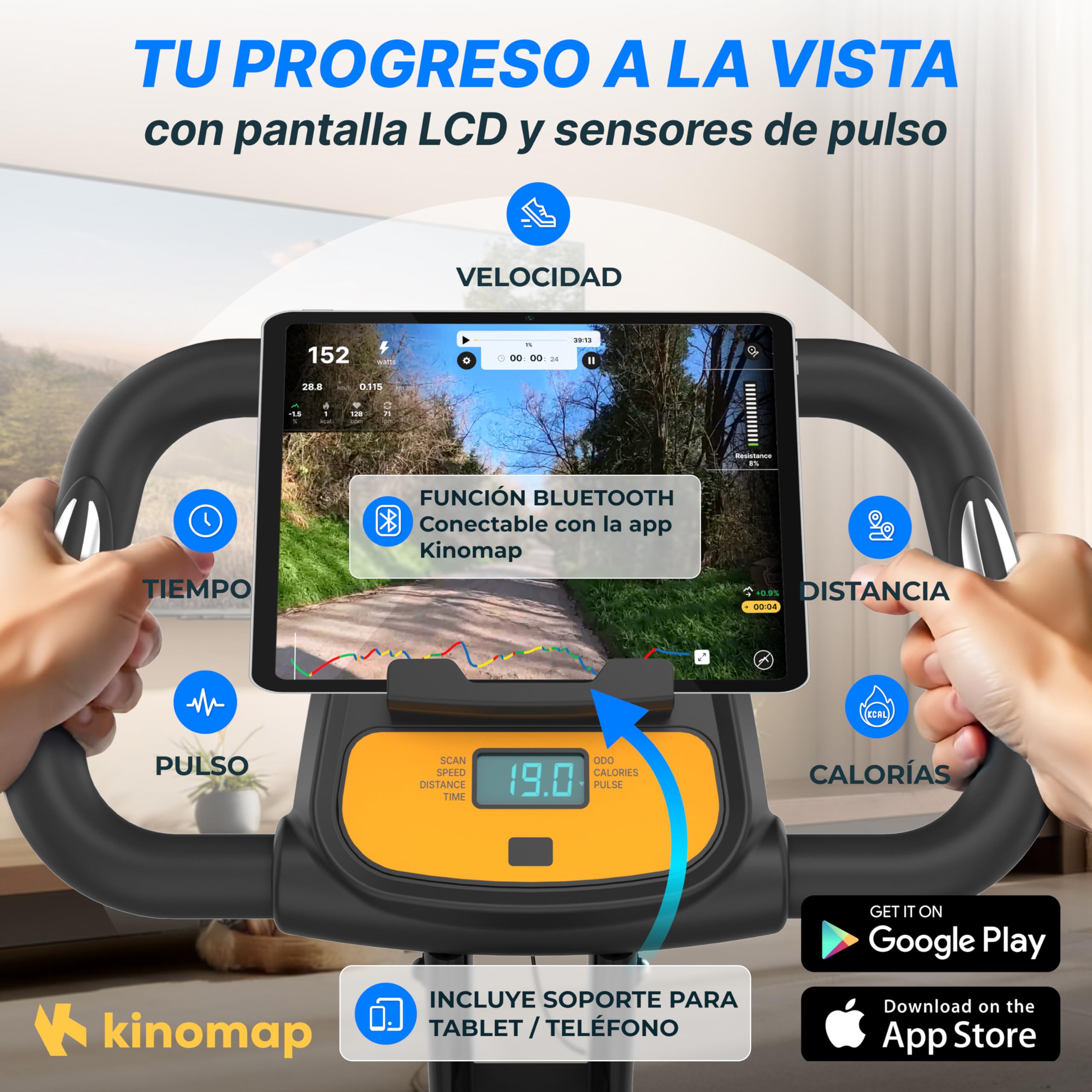 Ultrasport F-Bike Pro Bicicleta Estática Plegable hasta 150 KG, con 16 Niveles, Sillín Cómodo, Función con App, Extra Silenciosa I Bici Estática Plegable Indoor, Bicicletas Estáticas