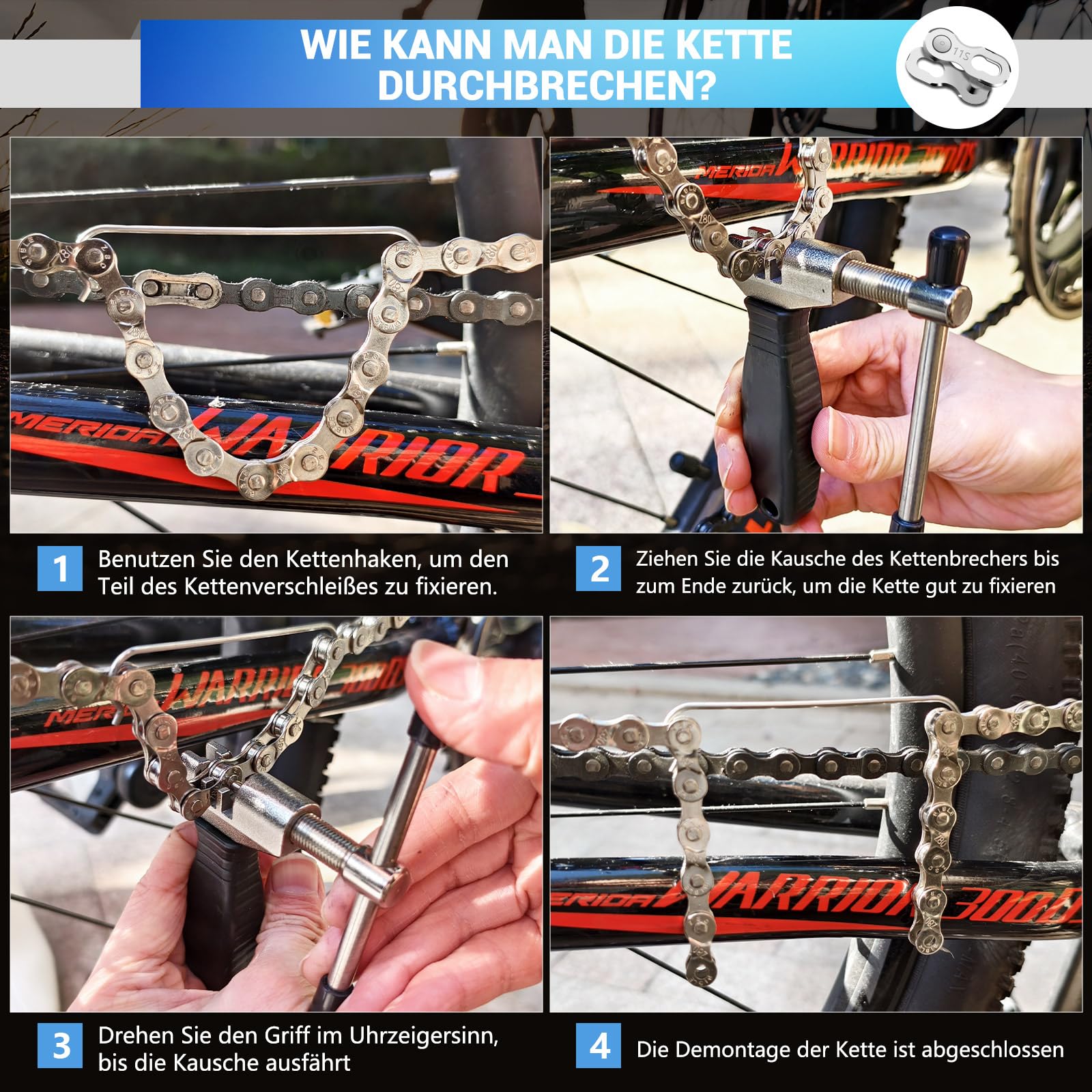 QitinDasen Fietskettingtang, 2-in-1 fietsketting, snelkoppeling, open