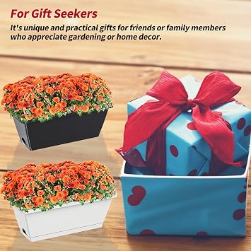 8pcs Rectangle Window Boxes Planters, 43 CM Long Window Sill Planter Box Outdoor, Plastic Rectangular Window Flower Herb Pots Indoor with Drainage Holes and Trays for Garden Windowsill Light Grey