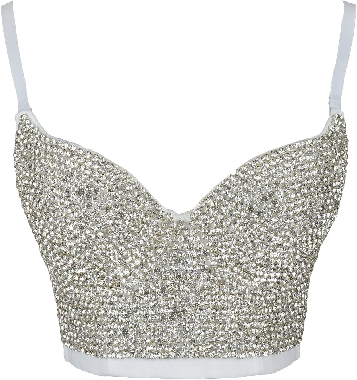 ELLACCI Women's Handmade Rhinestone Diamond Push up Bustier Crop Top Sexy Punk Corset Bra White - Image 8