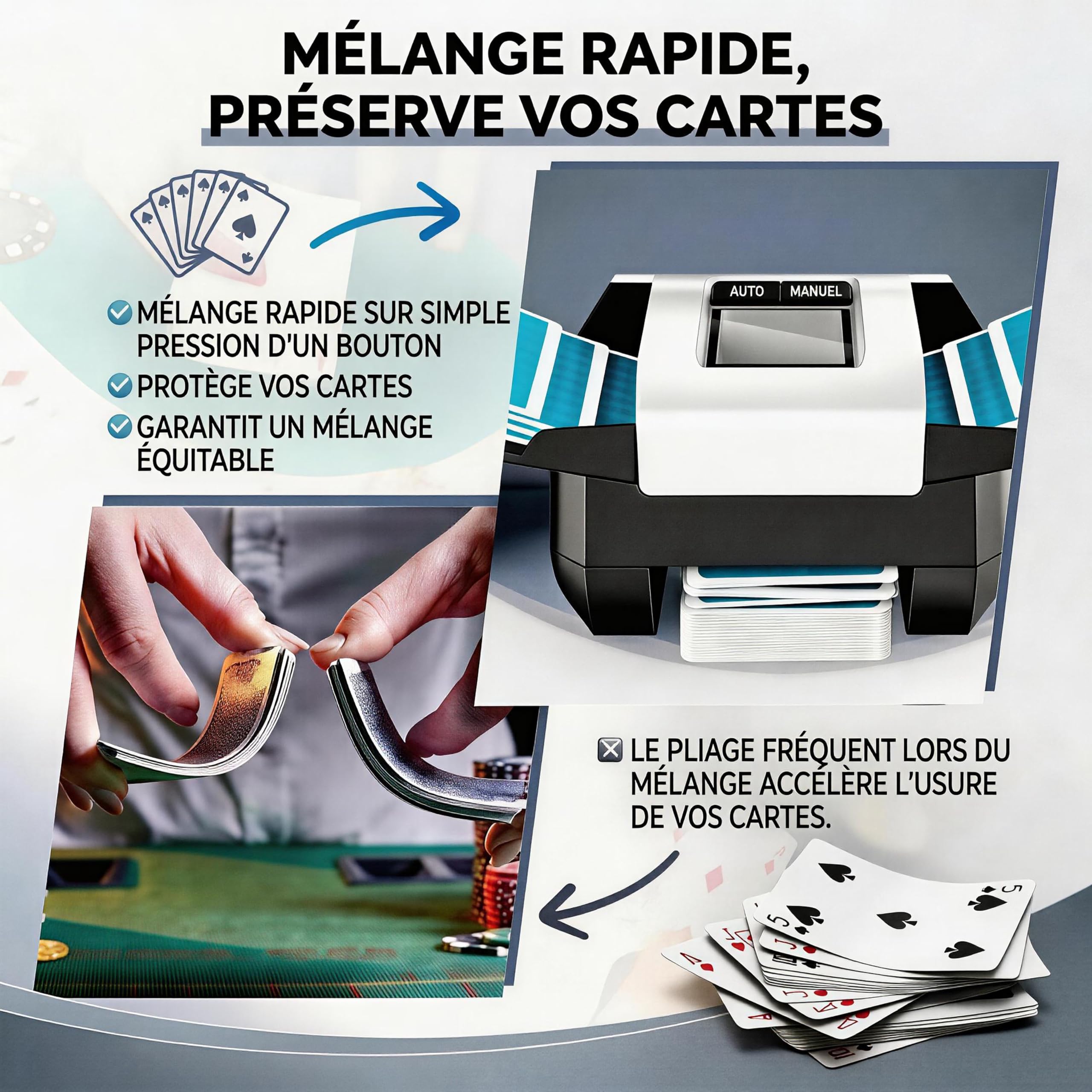 Mélangeur de Cartes Électrique 1-2 Jeux - Rechargeable 1200mAh - One Touch - Portable Poker et Jeux de Société