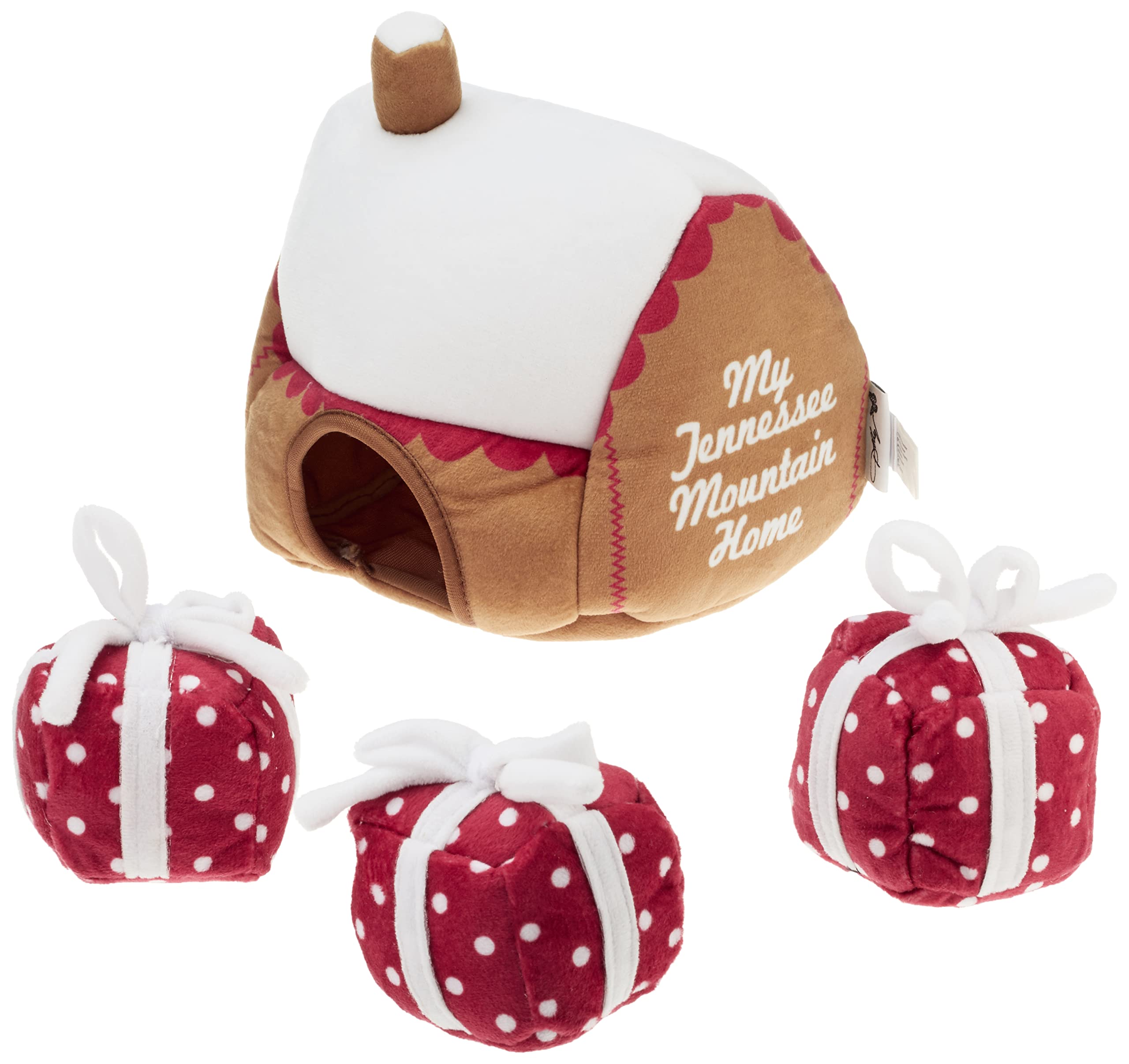 Doggy PartonMy Tennessee Mountain Home Holiday Plush Hide & Seek Puzzle Toy for Pets, Red