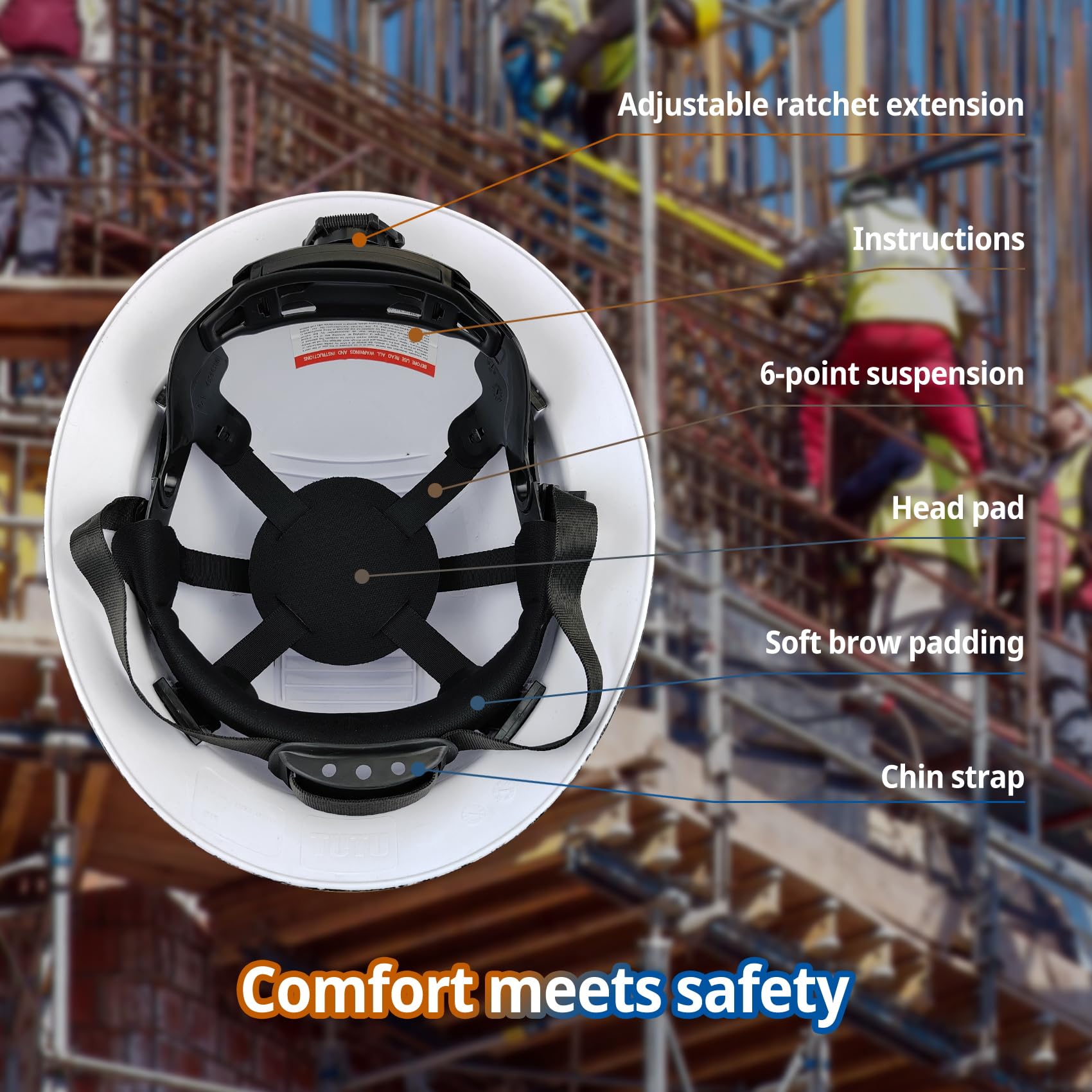 OSHA - Casco di sicurezza a tesa intera, resistente e leggero, in fibra di carbonio, con 6 punti di sospensione, per uomini e donne