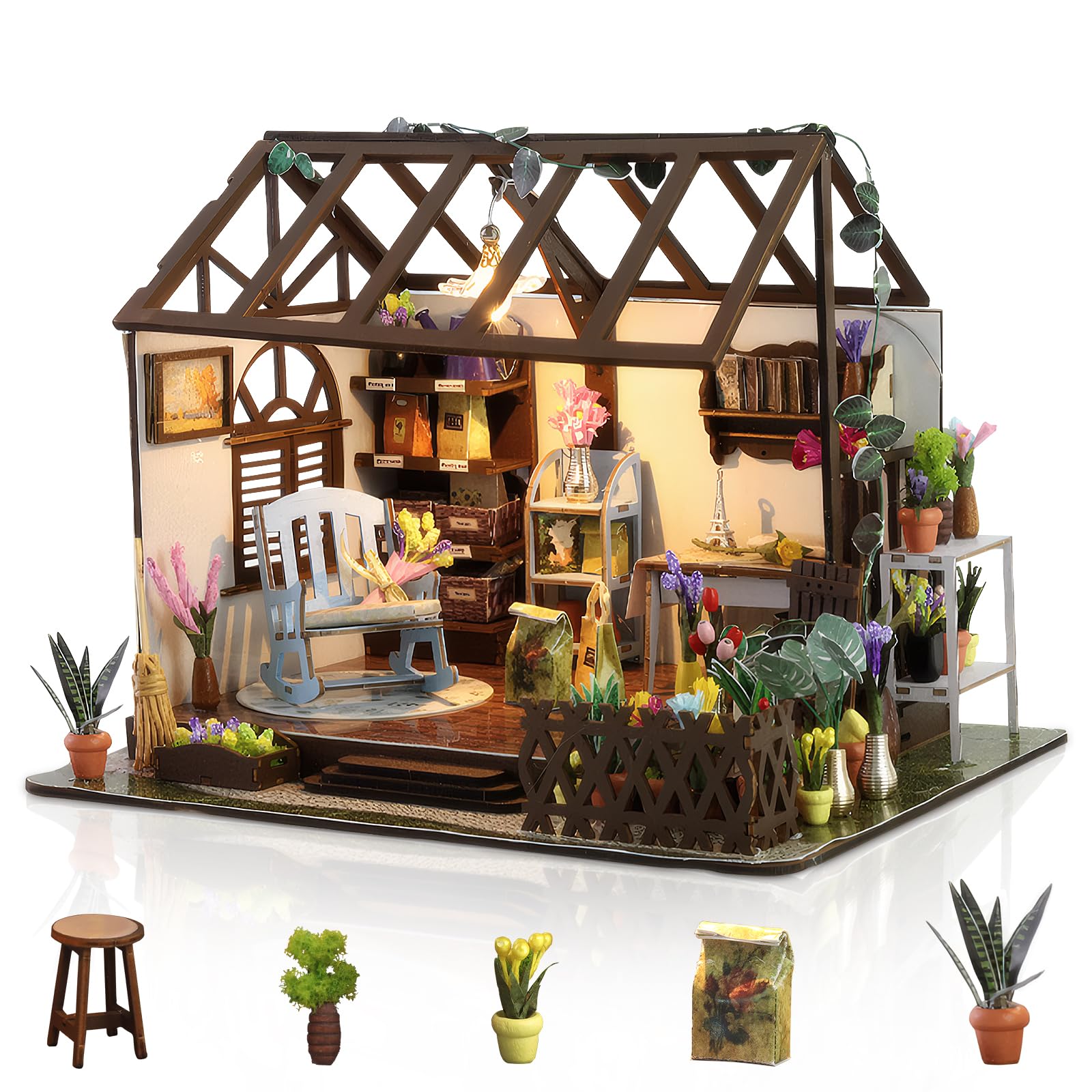 Foyucool Miniature House Kit for Adults, Antique Cottage, DIY Diorama Model Building with Furniture, Creative Craft Kit for Bookshelf Decoration, Unique Gift for Birthday, Mother's Day